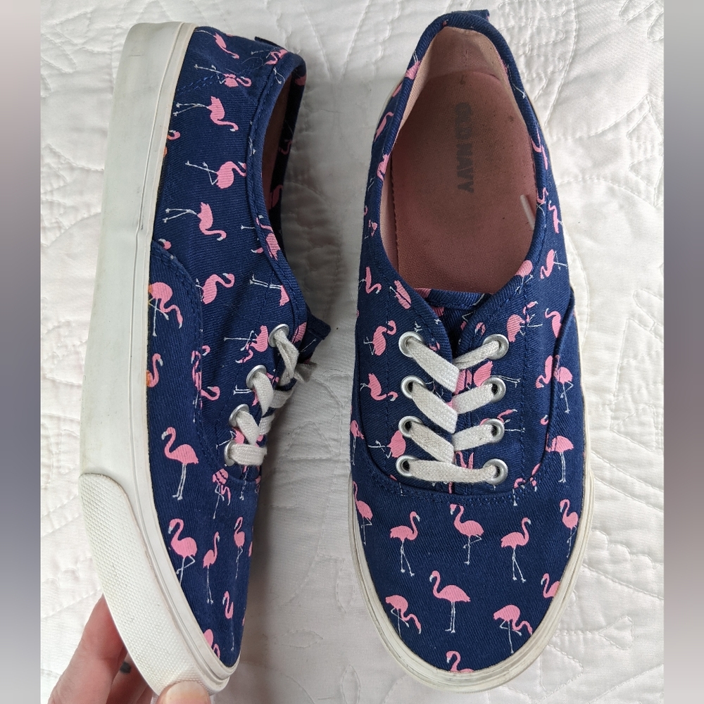 Old Navy | Navy & Pink Flamingo Print Sneakers | Youth Size 4